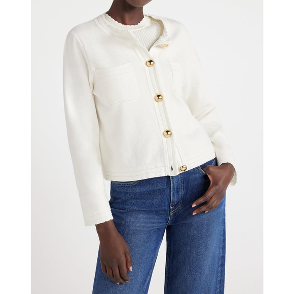 Free Assembly Womens Cardigan Sweater Ivory Size S Midweight Knit Chest Pockets - Picture 2 of 7